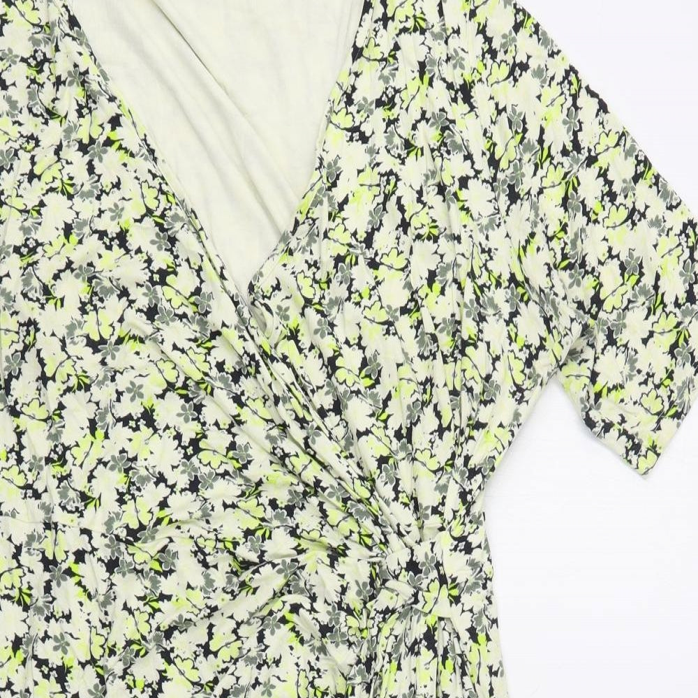 Marks and Spencer Womens Green Floral Viscose A-Line  Size 20  V-Neck