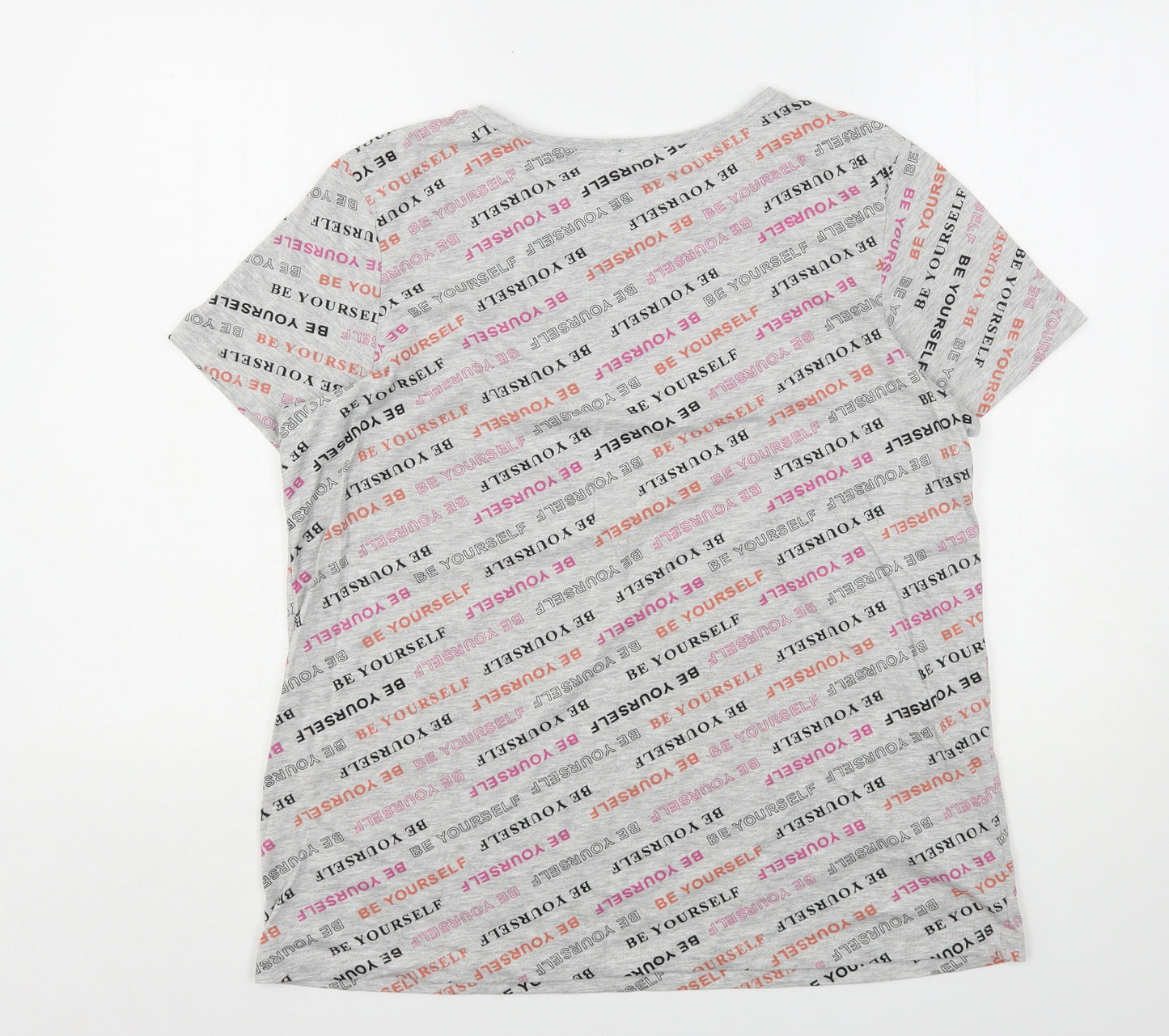 Primark Womens Grey Geometric Cotton Basic T-Shirt Size 14 Round Neck