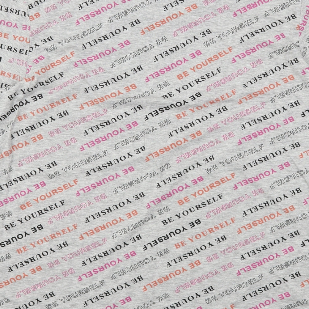 Primark Womens Grey Geometric Cotton Basic T-Shirt Size 14 Round Neck