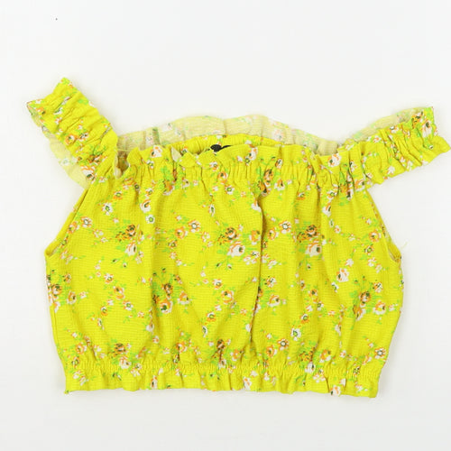 Topshop Womens Yellow Floral Polyester Cropped Tank Size 10 Off the Shoulder