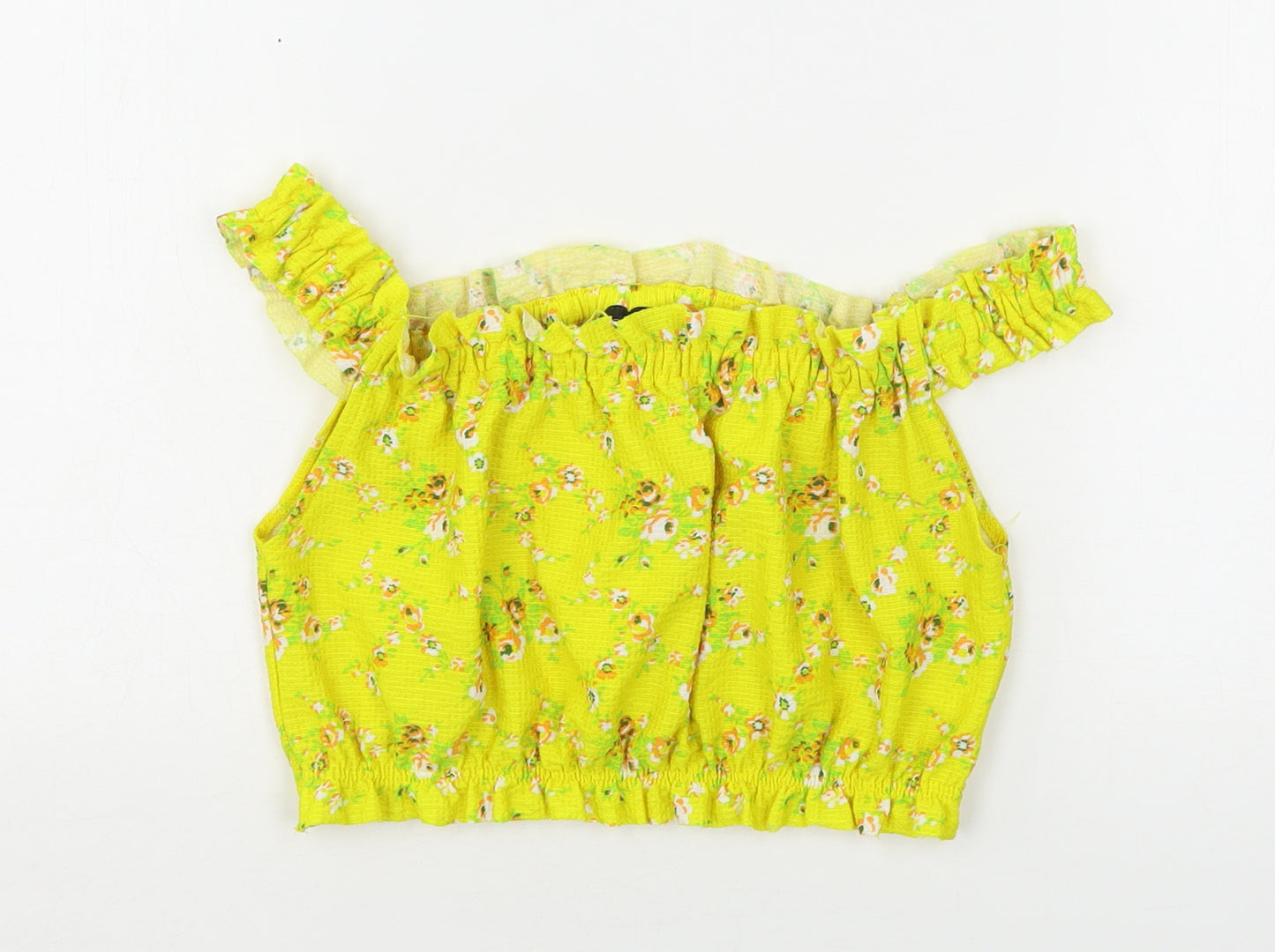 Topshop Womens Yellow Floral Polyester Cropped Tank Size 10 Off the Shoulder