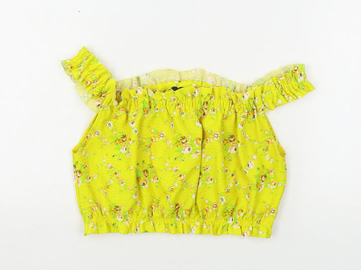 Topshop Womens Yellow Floral Polyester Cropped Tank Size 10 Off the Shoulder