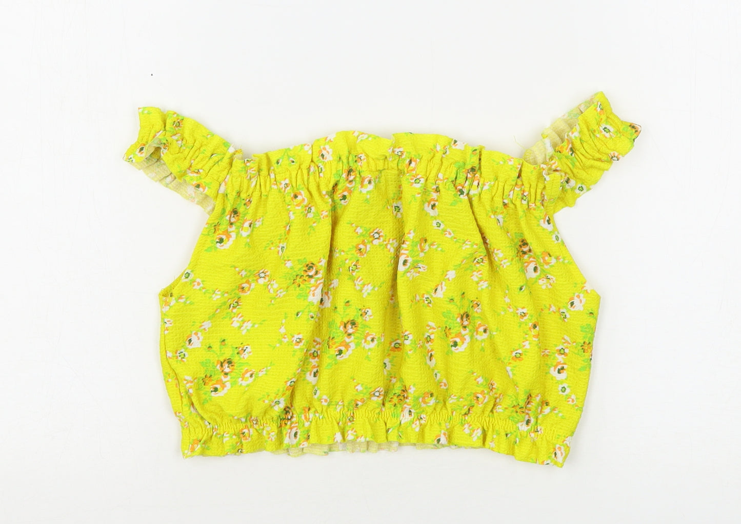 Topshop Womens Yellow Floral Polyester Cropped Tank Size 10 Off the Shoulder