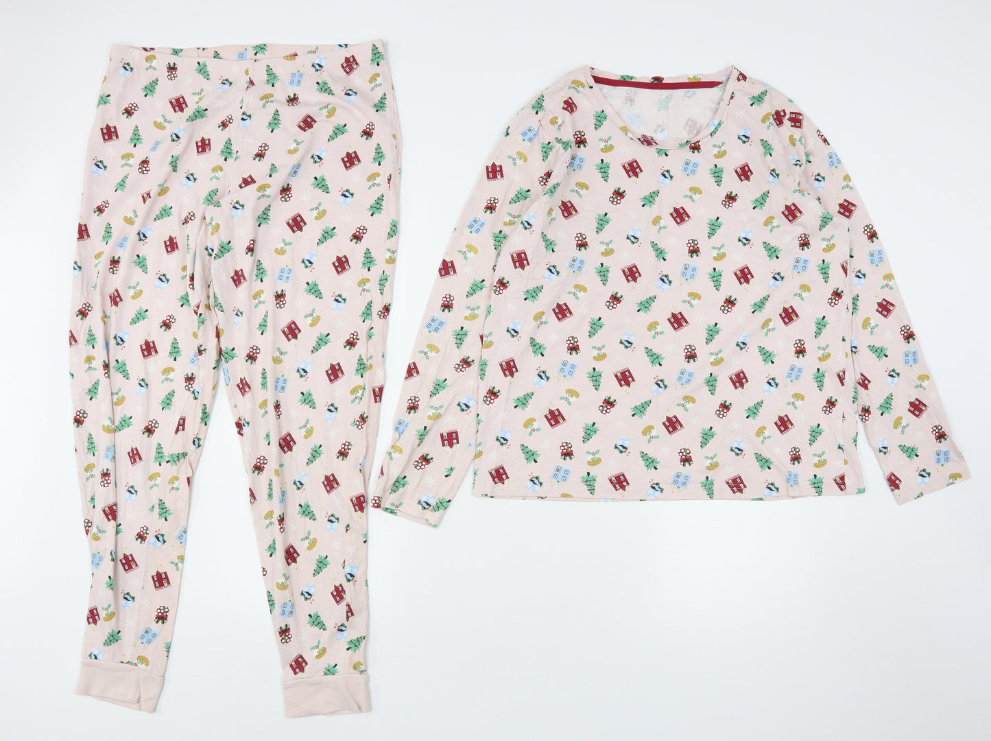 George Womens Pink Geometric Cotton Top Pyjama Set Size 12   - Christmas