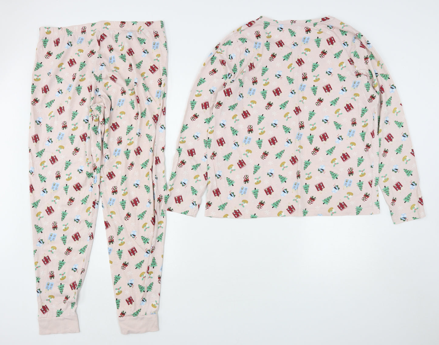 George Womens Pink Geometric Cotton Top Pyjama Set Size 12   - Christmas