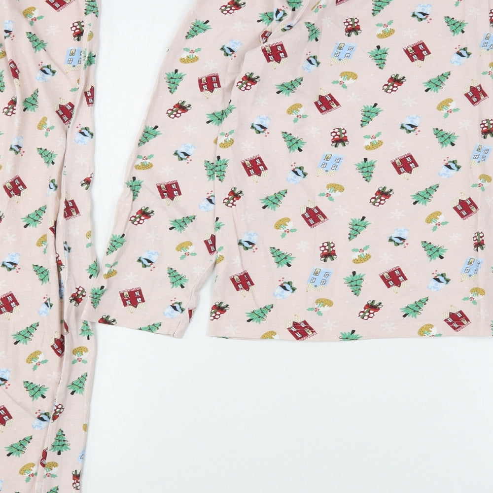 George Womens Pink Geometric Cotton Top Pyjama Set Size 12   - Christmas