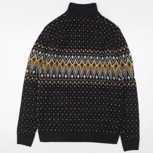 F&F Mens Multicoloured High Neck Argyle/Diamond Acrylic Pullover Jumper Size S