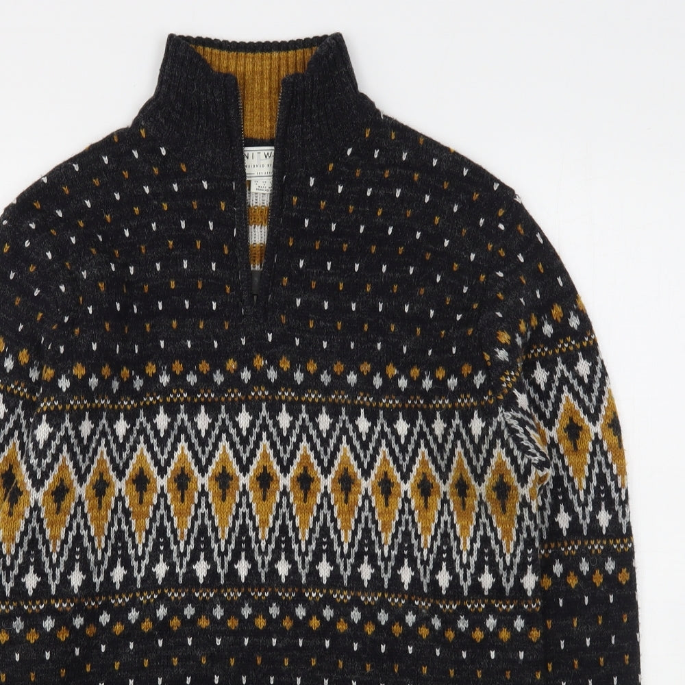 F&F Mens Multicoloured High Neck Argyle/Diamond Acrylic Pullover Jumper Size S