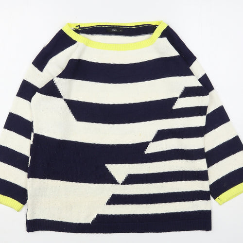 M&Co Womens Blue Round Neck Striped Acrylic Pullover Jumper Size 14