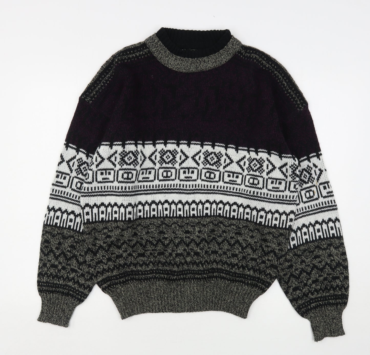 Michael Gerald Mens Multicoloured Round Neck Argyle/Diamond Acrylic Pullover Jumper Size L