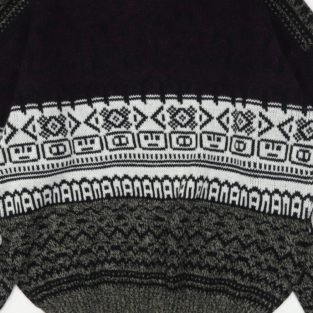 Michael Gerald Mens Multicoloured Round Neck Argyle/Diamond Acrylic Pullover Jumper Size L