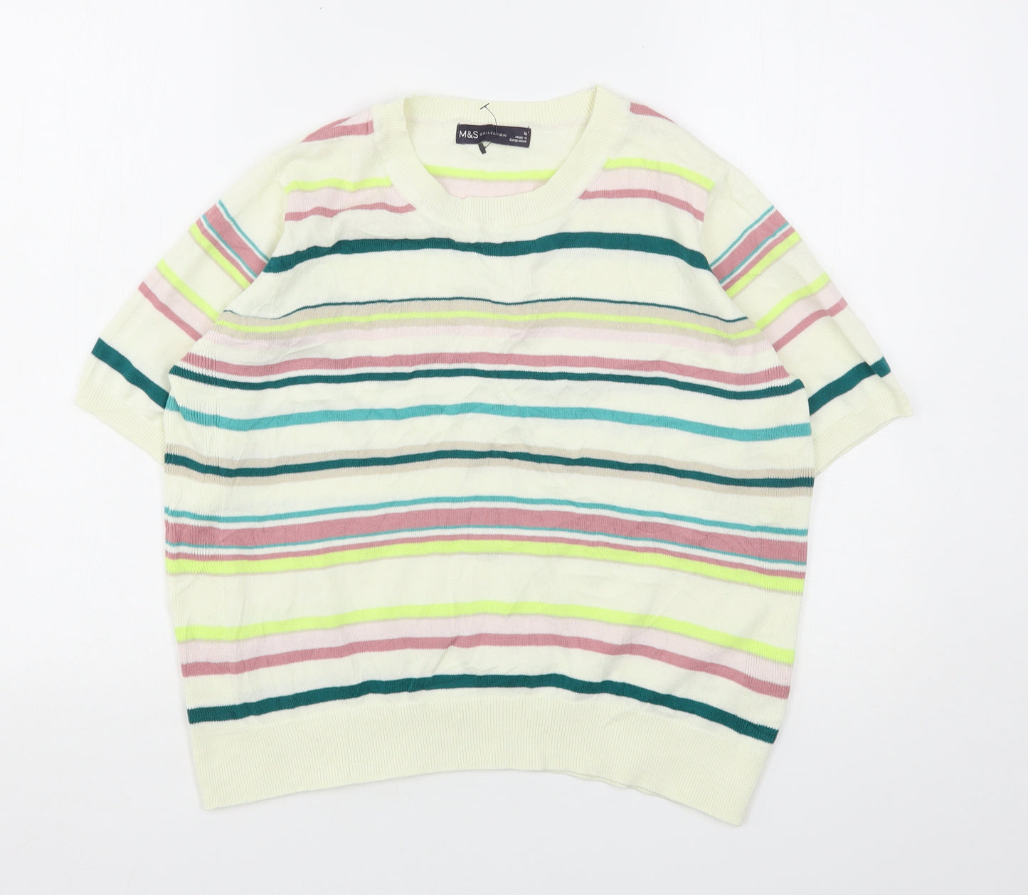 Marks and Spencer Womens Multicoloured Round Neck Striped Cotton Pullover Jumper Size 16