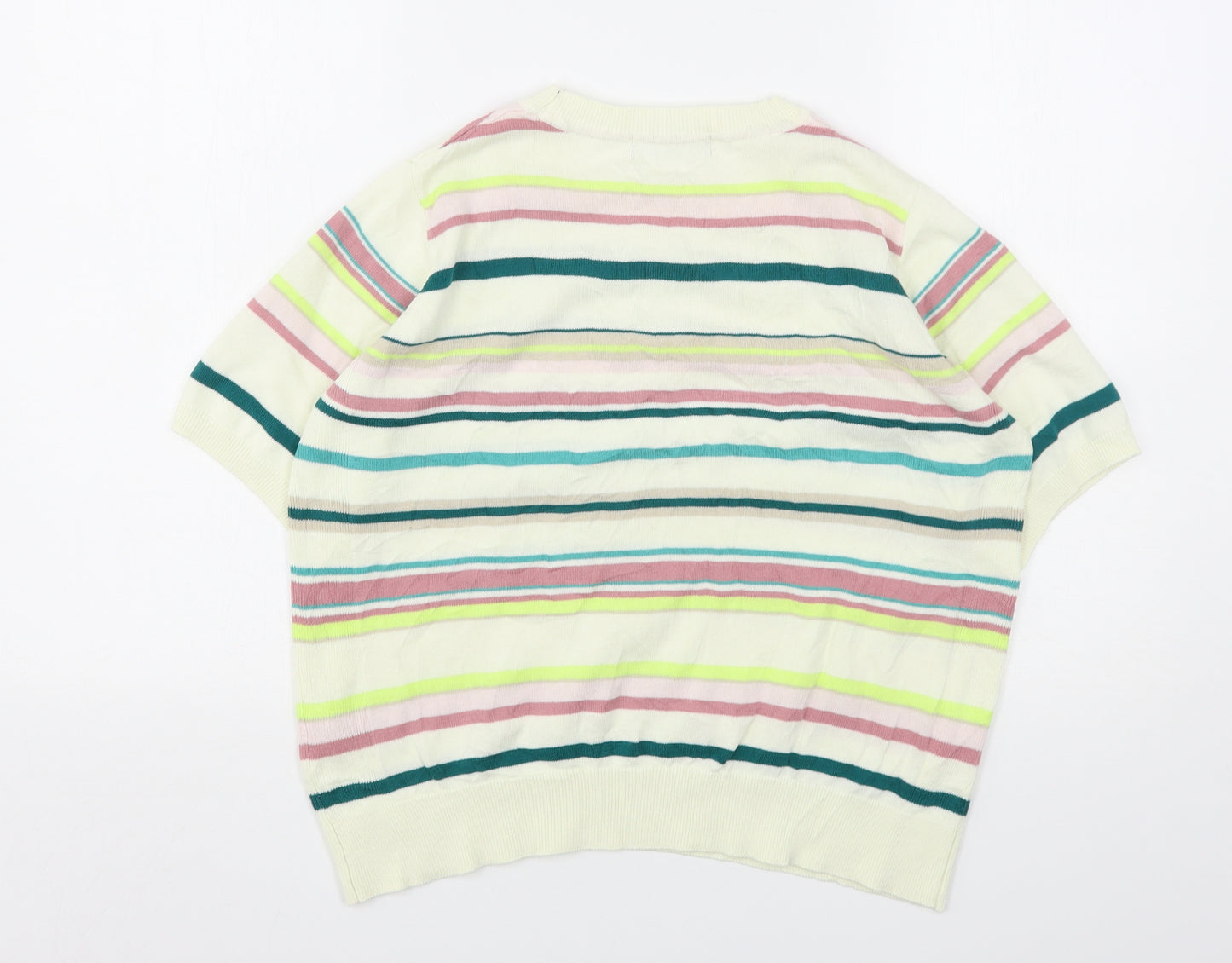 Marks and Spencer Womens Multicoloured Round Neck Striped Cotton Pullover Jumper Size 16