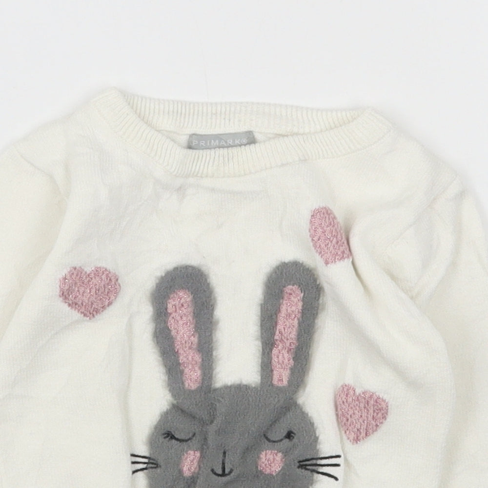 Primark Girls White  Cotton Pullover Jumper Size 12-18 Months