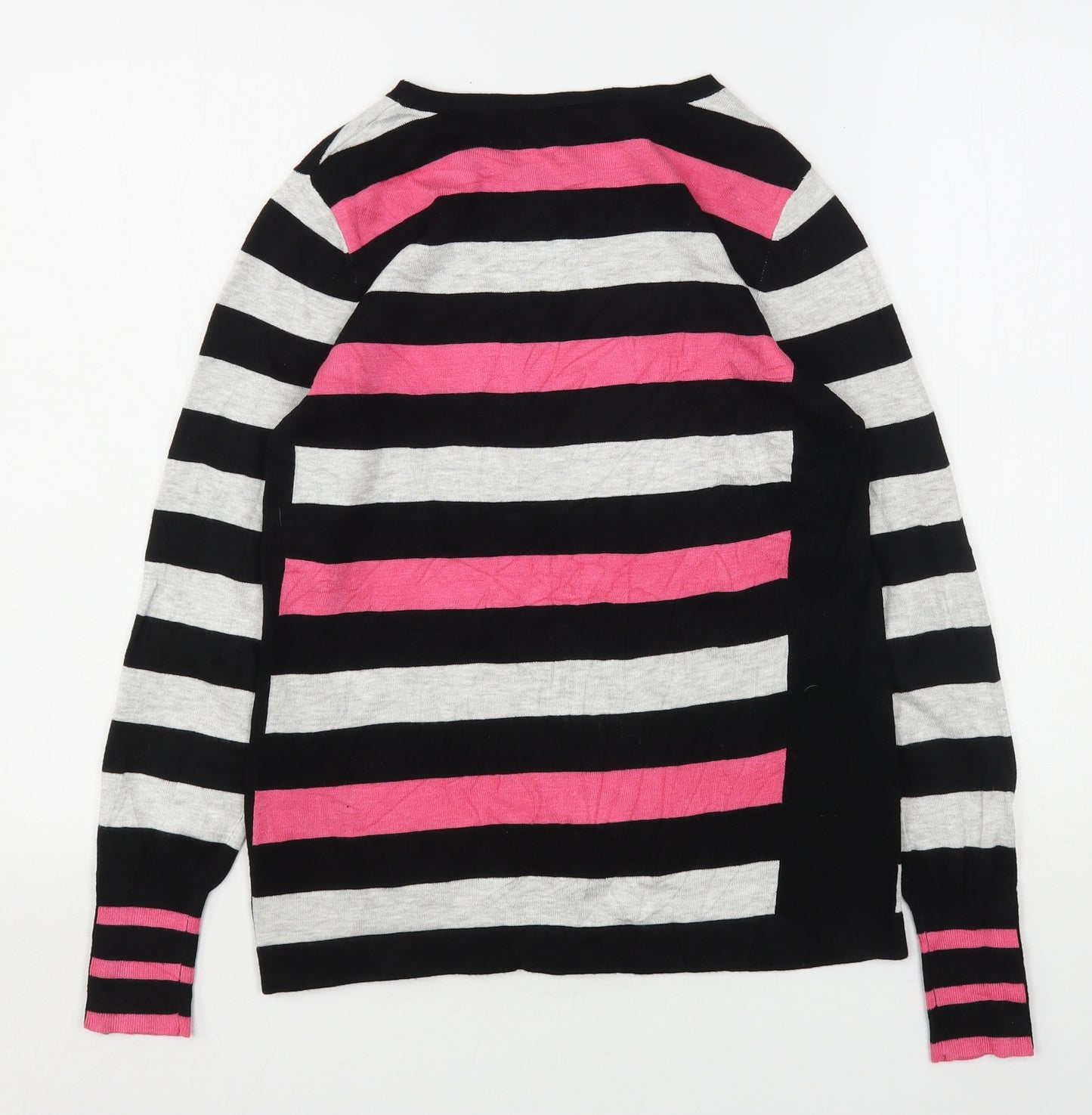 Wallis Womens Multicoloured Round Neck Striped Viscose Pullover Jumper Size 10