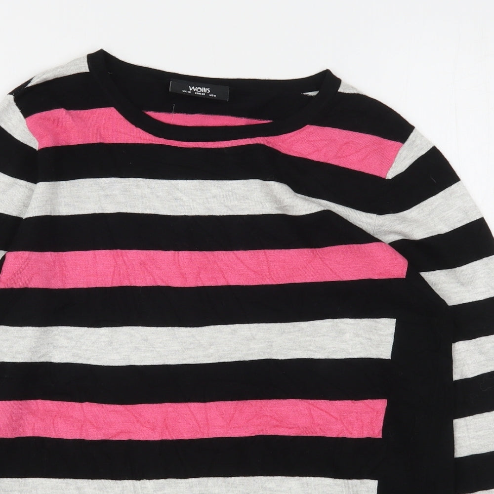Wallis Womens Multicoloured Round Neck Striped Viscose Pullover Jumper Size 10