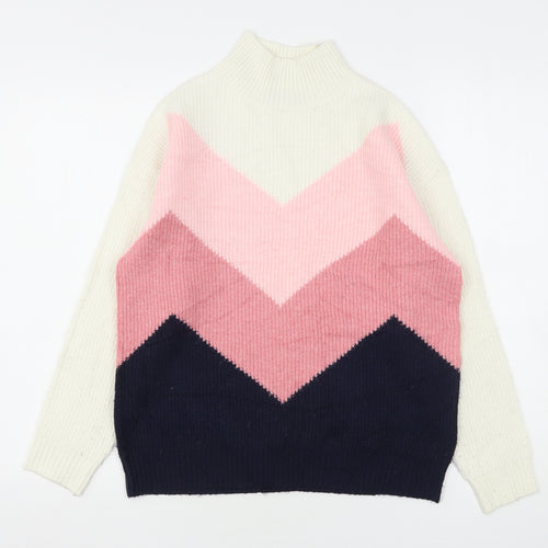 Marks and Spencer Womens Multicoloured High Neck Striped Acrylic Pullover Jumper Size 8