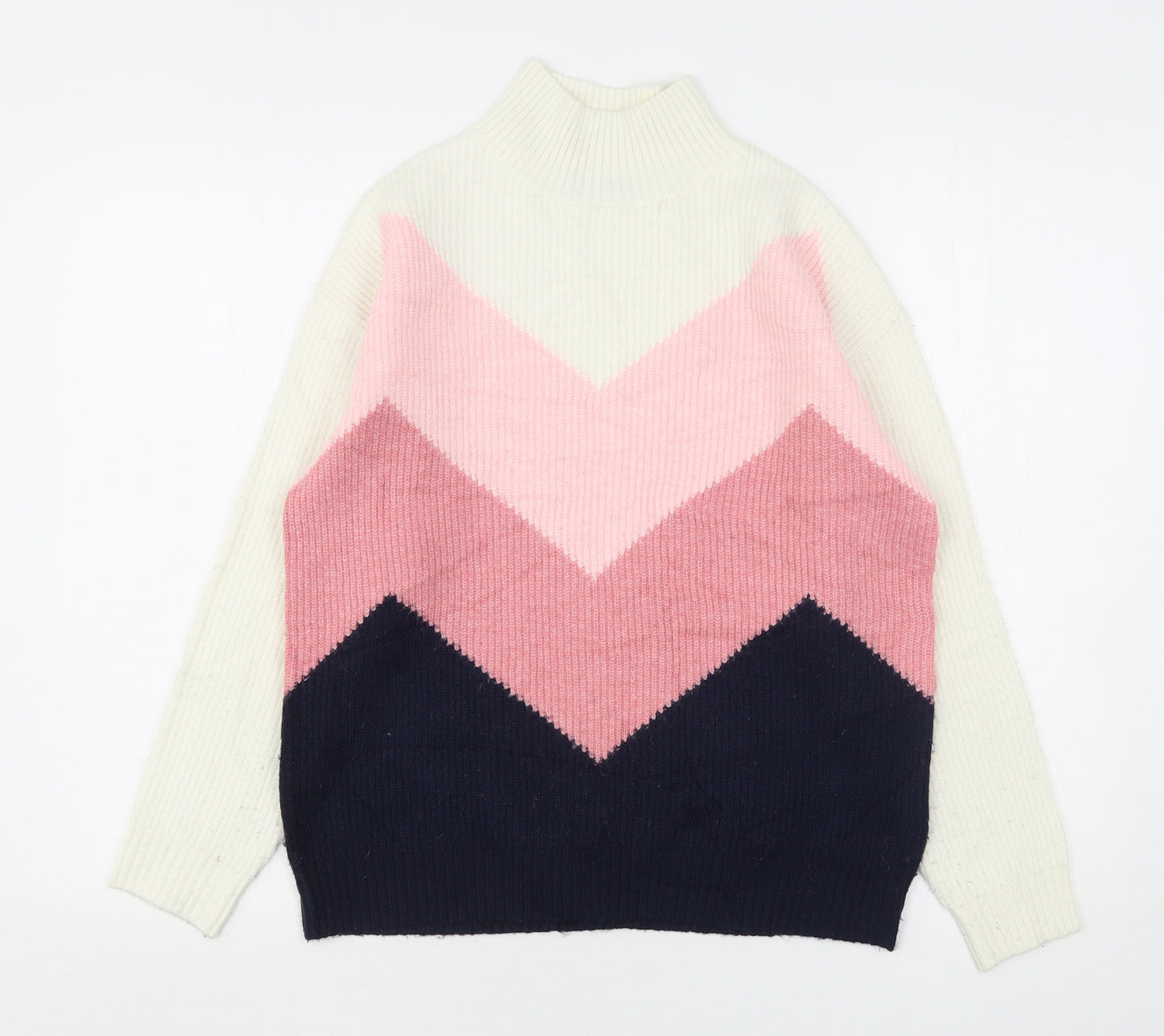 Marks and Spencer Womens Multicoloured High Neck Striped Acrylic Pullover Jumper Size 8