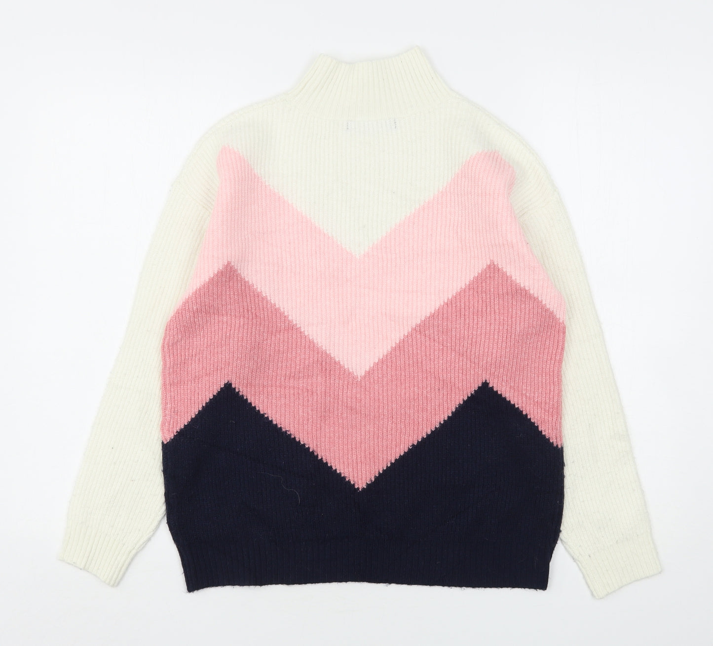 Marks and Spencer Womens Multicoloured High Neck Striped Acrylic Pullover Jumper Size 8