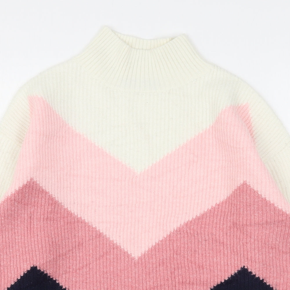 Marks and Spencer Womens Multicoloured High Neck Striped Acrylic Pullover Jumper Size 8