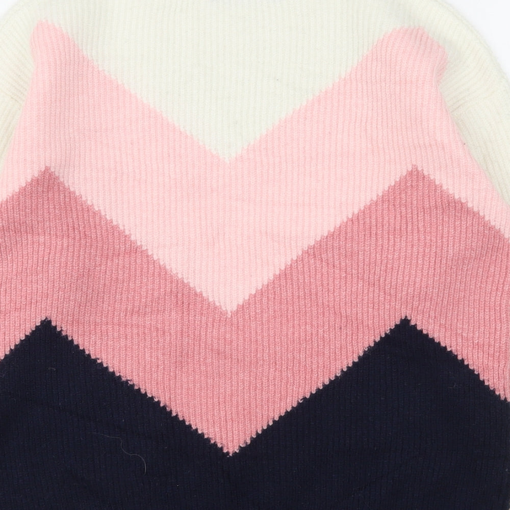 Marks and Spencer Womens Multicoloured High Neck Striped Acrylic Pullover Jumper Size 8
