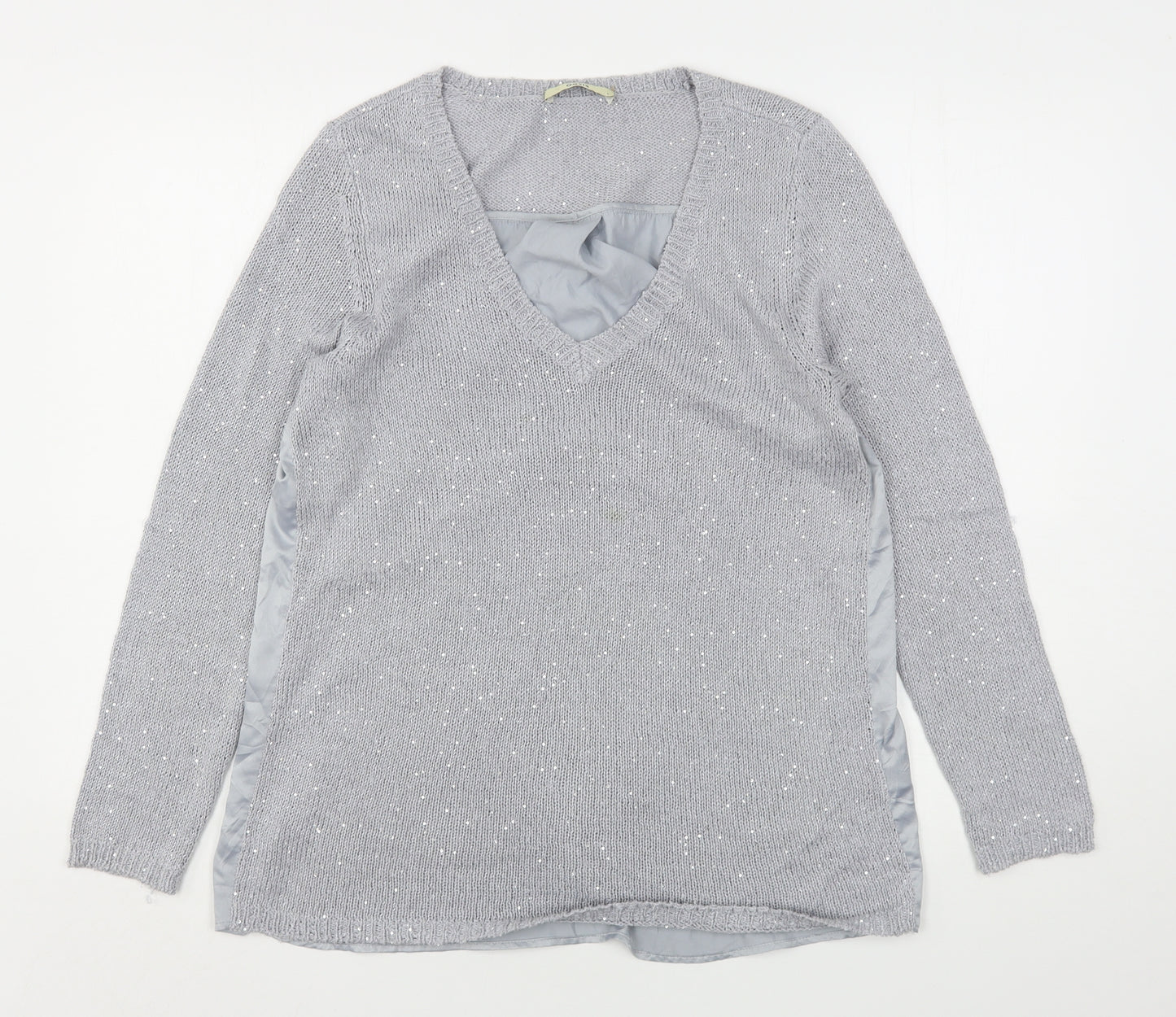 Oasis Womens Grey V-Neck  Polyester Pullover Jumper Size L