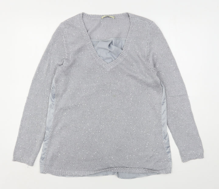 Oasis Womens Grey V-Neck  Polyester Pullover Jumper Size L