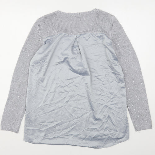 Oasis Womens Grey V-Neck  Polyester Pullover Jumper Size L