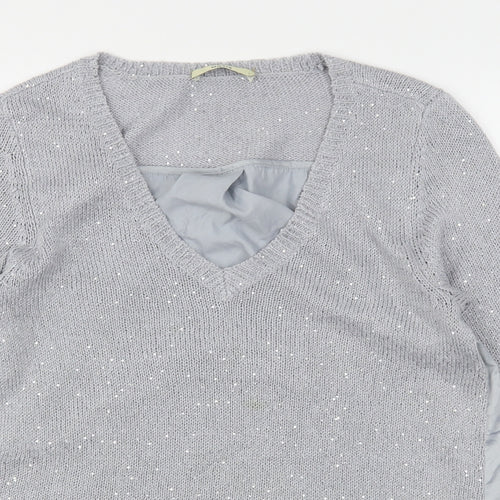 Oasis Womens Grey V-Neck  Polyester Pullover Jumper Size L