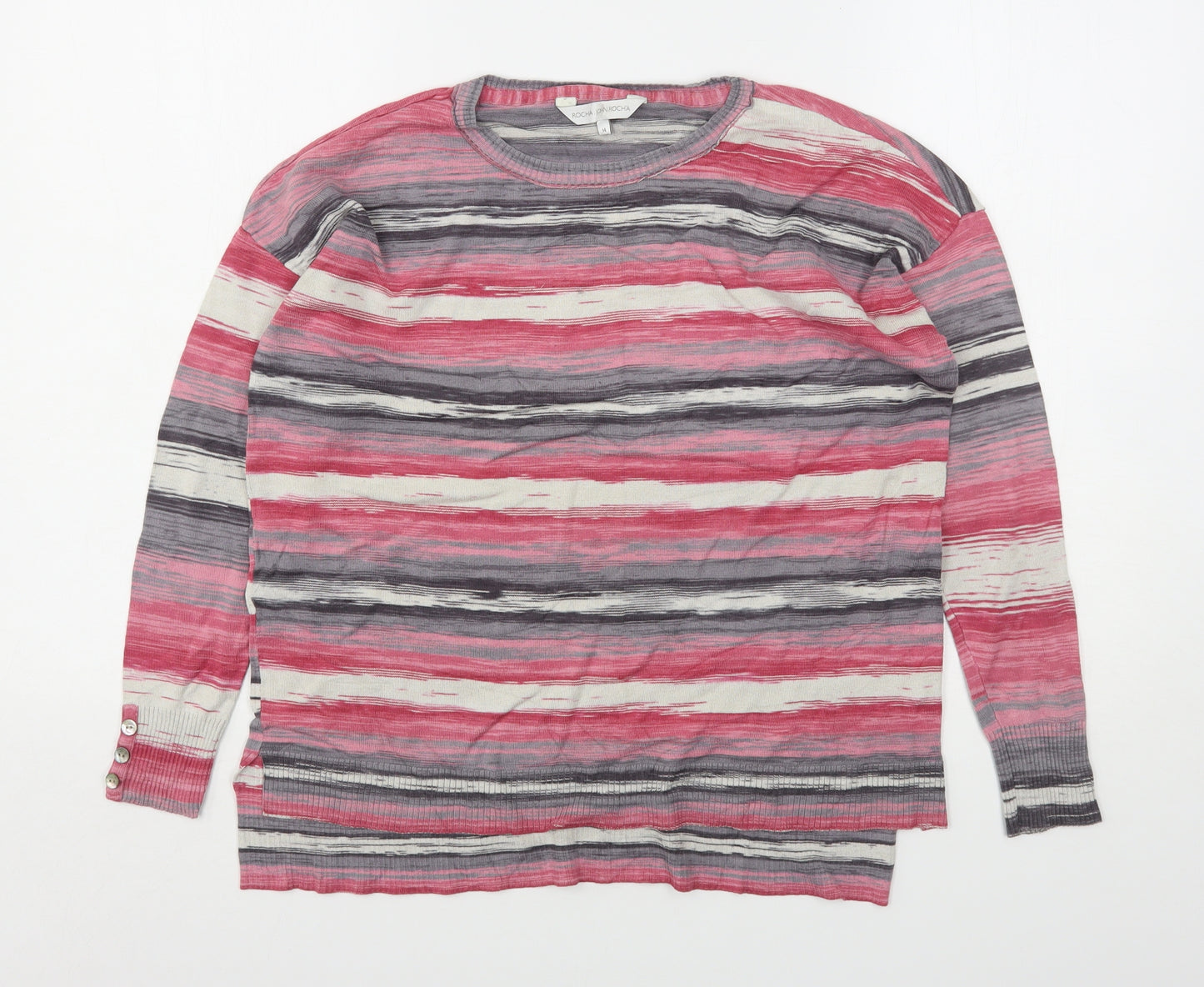 RJR.John Rocha Womens Multicoloured Round Neck Striped Viscose Pullover Jumper Size 14