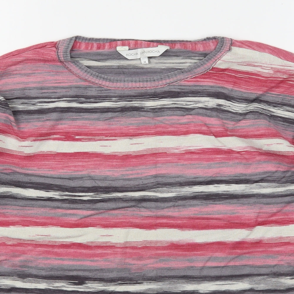 RJR.John Rocha Womens Multicoloured Round Neck Striped Viscose Pullover Jumper Size 14