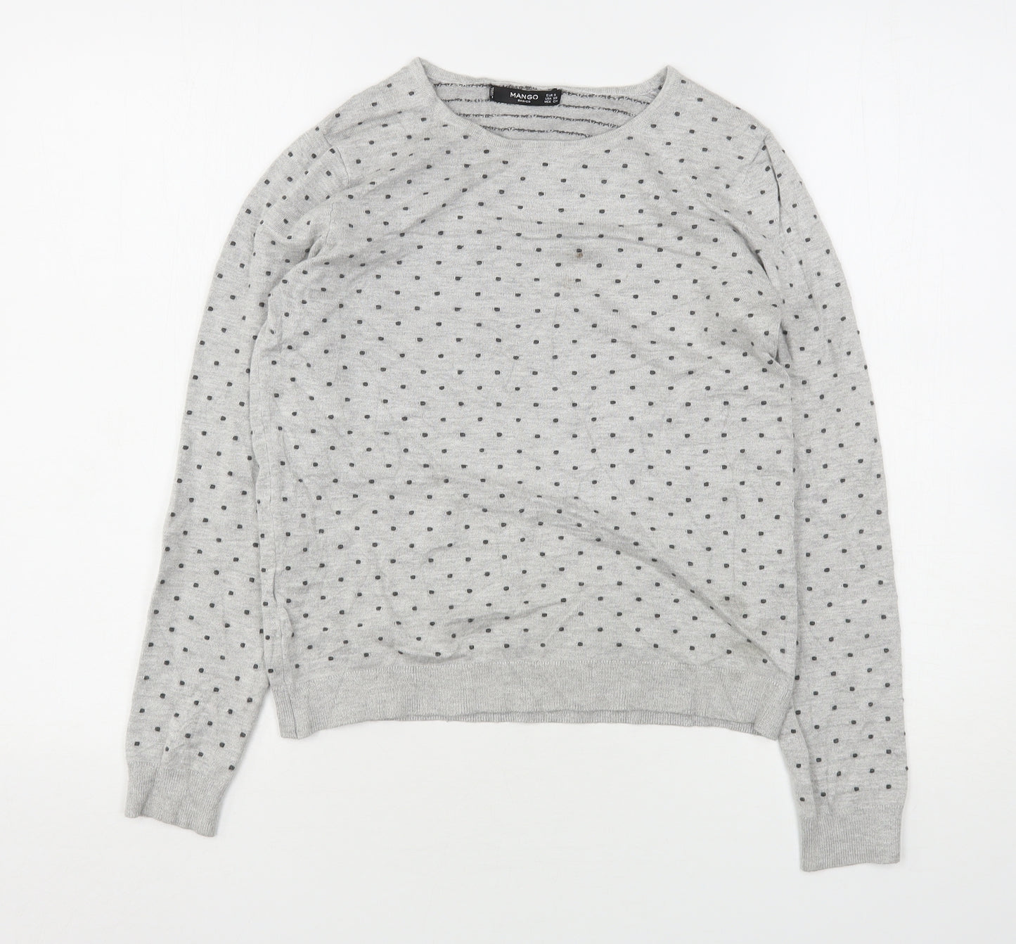 Mango Womens Grey Round Neck Polka Dot Polyester Pullover Jumper Size S