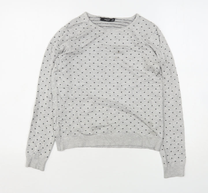 Mango Womens Grey Round Neck Polka Dot Polyester Pullover Jumper Size S