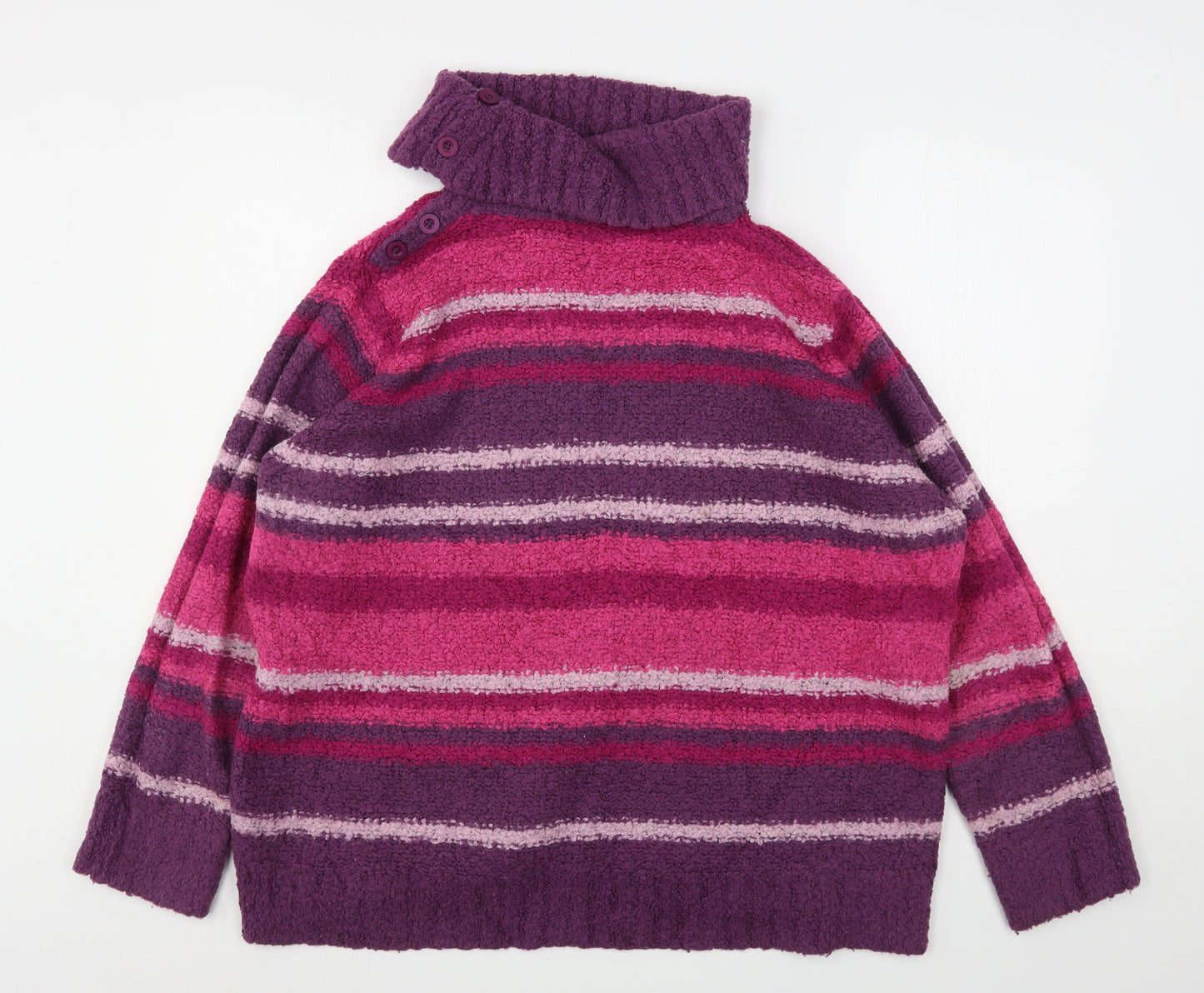 EWM Womens Purple Roll Neck Striped Acrylic Pullover Jumper Size 22