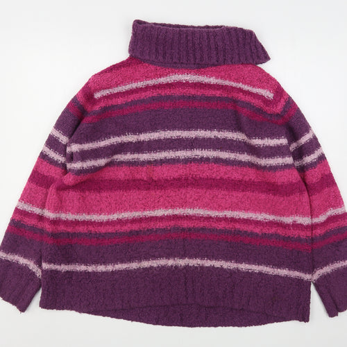 EWM Womens Purple Roll Neck Striped Acrylic Pullover Jumper Size 22