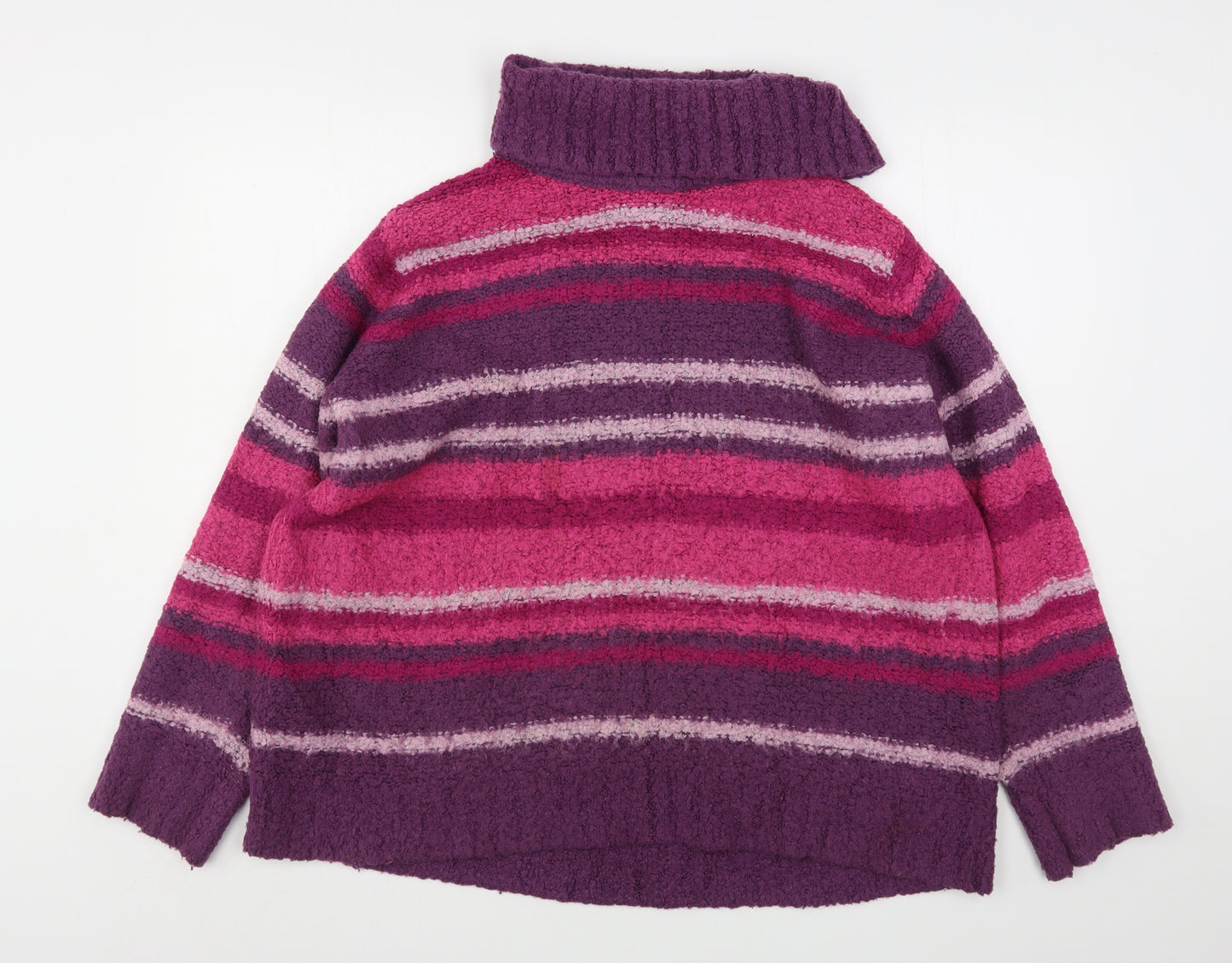 EWM Womens Purple Roll Neck Striped Acrylic Pullover Jumper Size 22