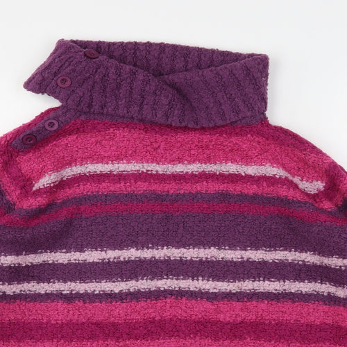 EWM Womens Purple Roll Neck Striped Acrylic Pullover Jumper Size 22