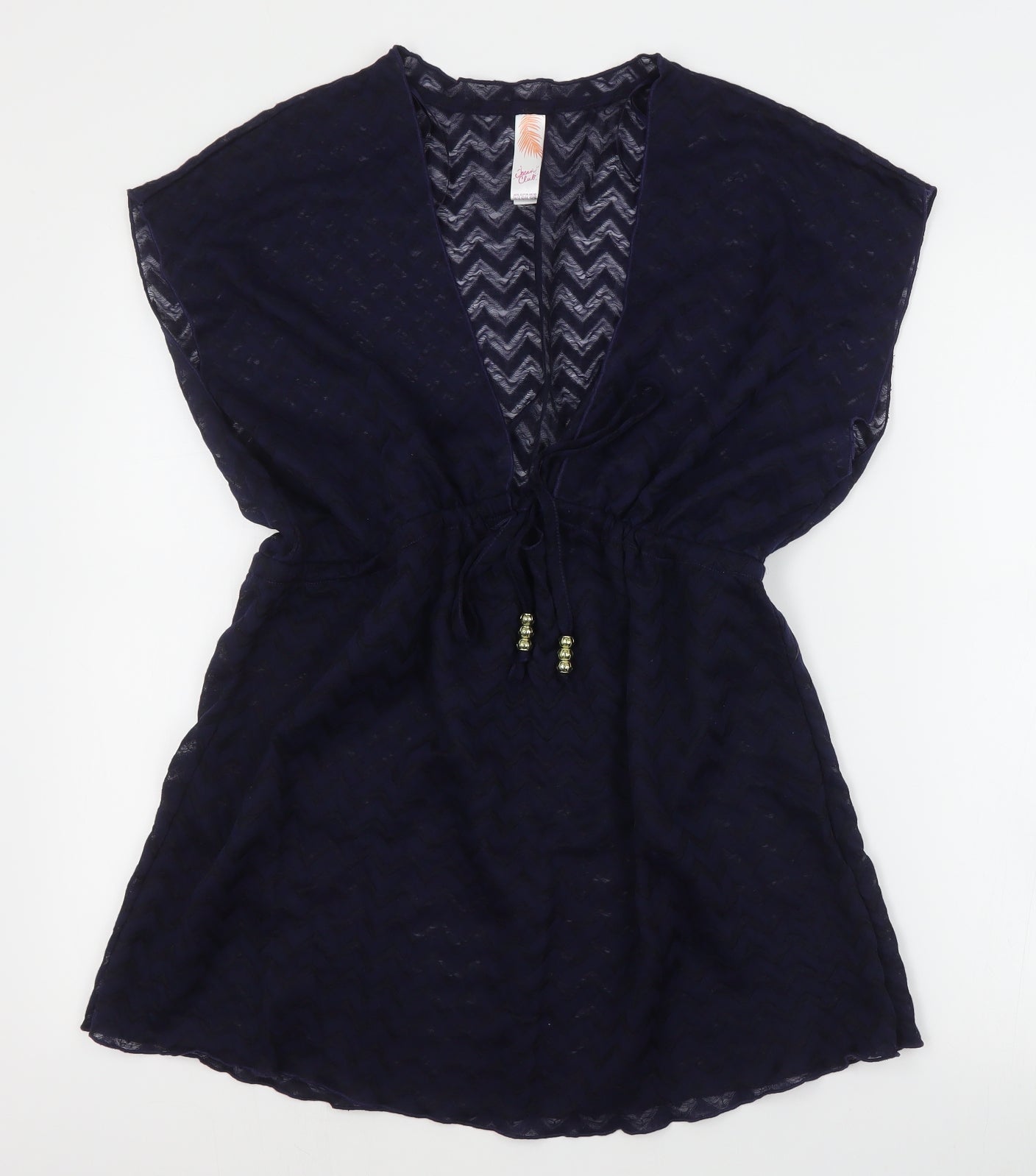 Ocean Club Womens Blue Geometric Polyester Mini  Size 14  Boat Neck Pullover - Beach cover up