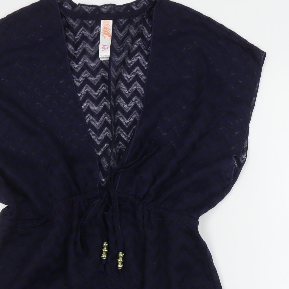 Ocean Club Womens Blue Geometric Polyester Mini  Size 14  Boat Neck Pullover - Beach cover up