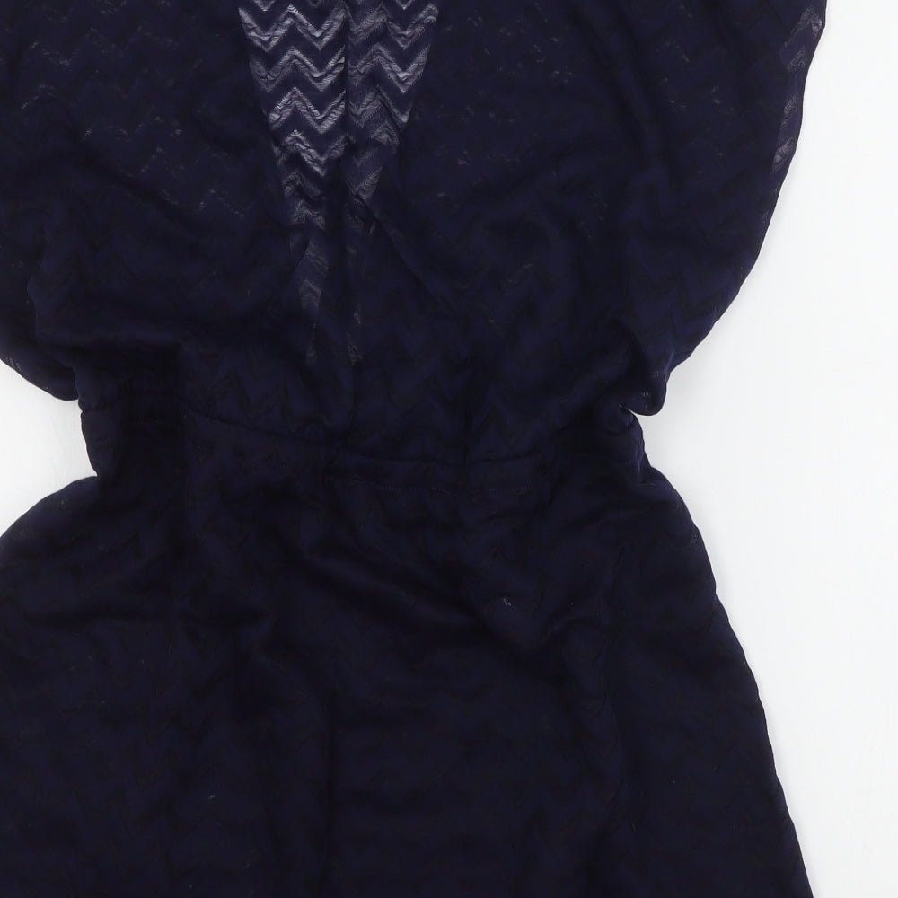 Ocean Club Womens Blue Geometric Polyester Mini  Size 14  Boat Neck Pullover - Beach cover up