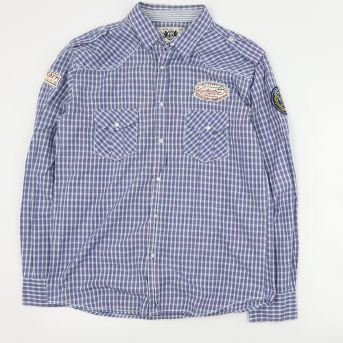 Urban Spirit Mens Blue Plaid Cotton  Button-Up Size M Collared Snap
