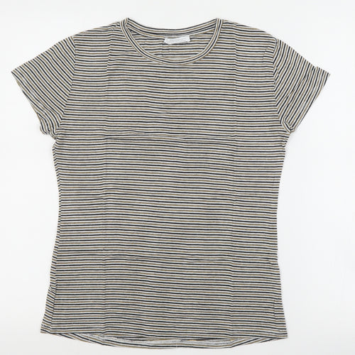 Zara Womens Blue Striped Cotton Basic T-Shirt Size S Round Neck