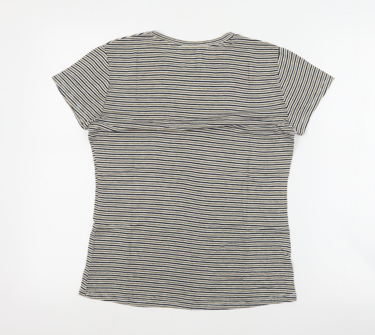 Zara Womens Blue Striped Cotton Basic T-Shirt Size S Round Neck