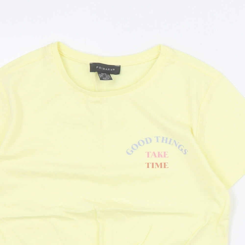 Primark Womens Yellow  Cotton Basic T-Shirt Size 2XS Crew Neck
