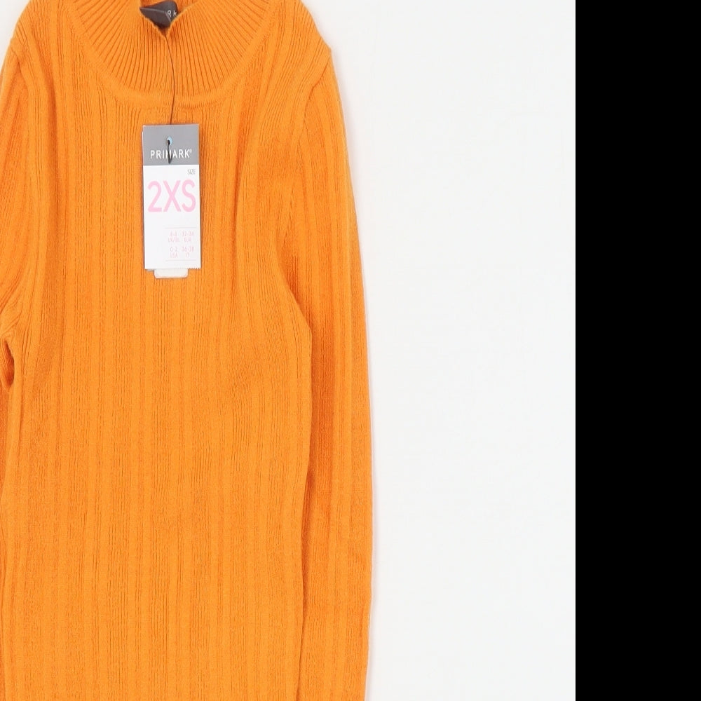 Primark Womens Orange Mock Neck  Viscose Pullover Jumper Size 2XS