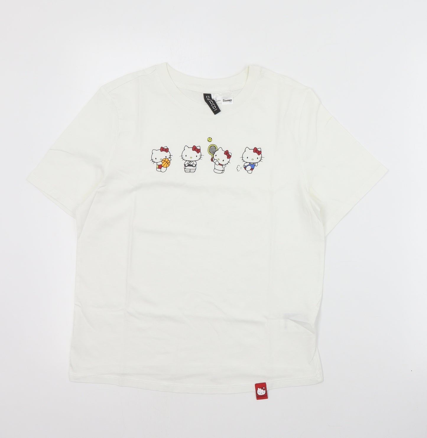 H&M Womens White  Cotton Basic T-Shirt Size XS Crew Neck - Hello Kitty