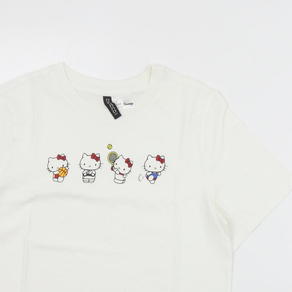 H&M Womens White  Cotton Basic T-Shirt Size XS Crew Neck - Hello Kitty
