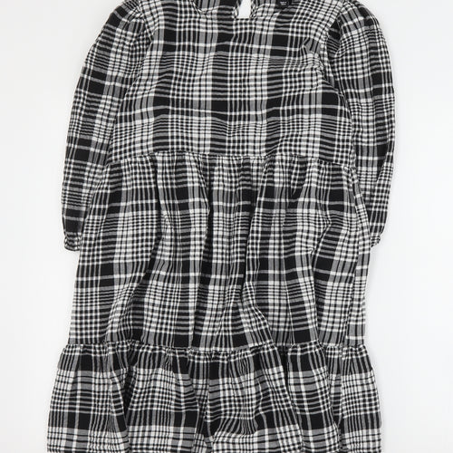 New Look Womens Black Plaid Cotton Shift  Size 8  Round Neck Button