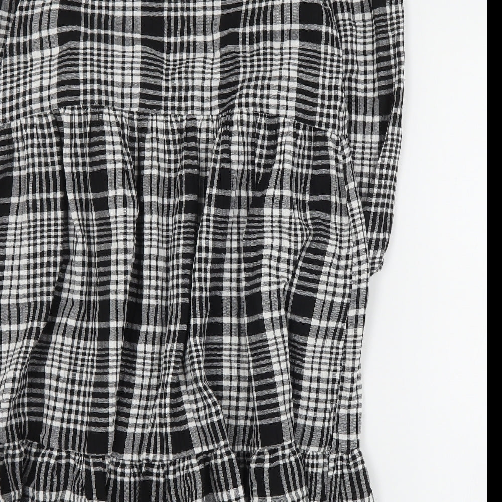 New Look Womens Black Plaid Cotton Shift  Size 8  Round Neck Button