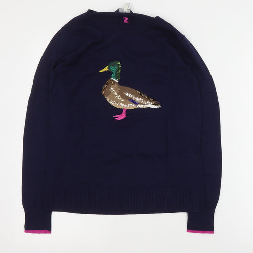 Joules Womens Blue Round Neck  Cotton Pullover Jumper Size 8